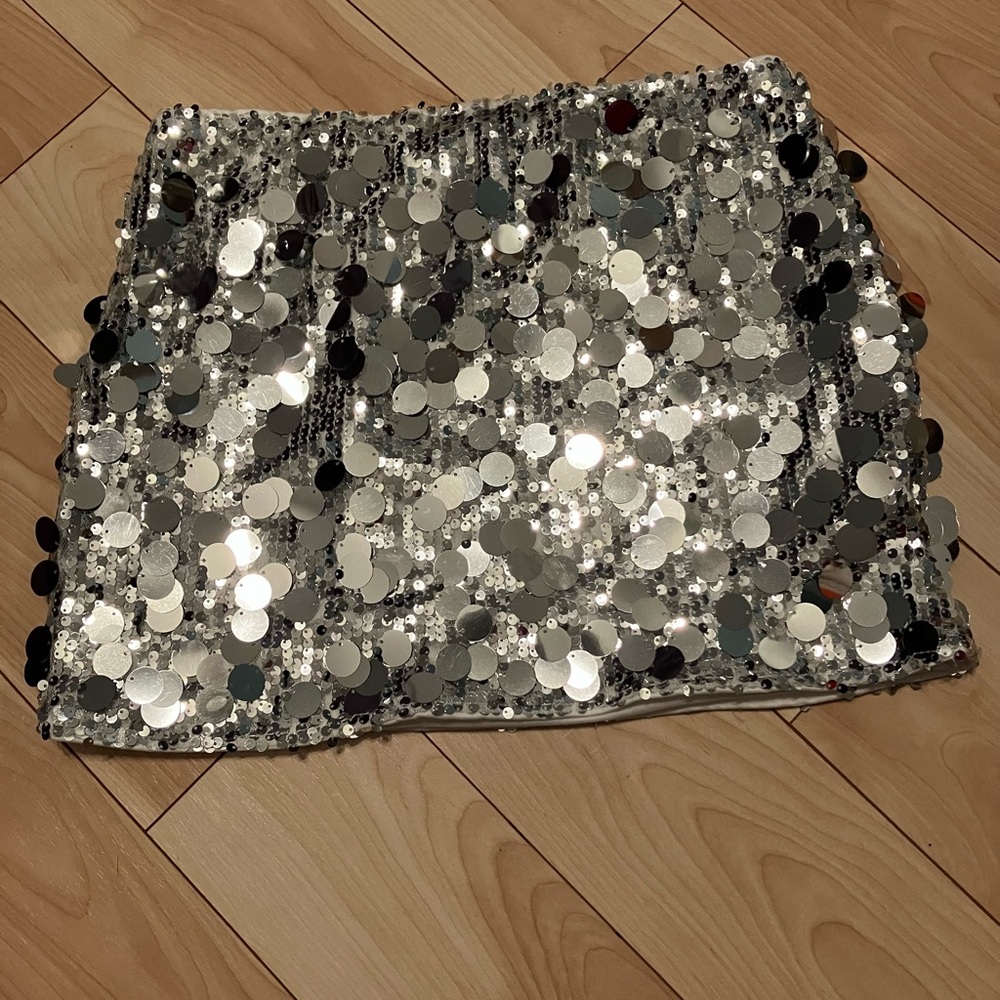 SHEIN Sparkling Silver Mini Skirt